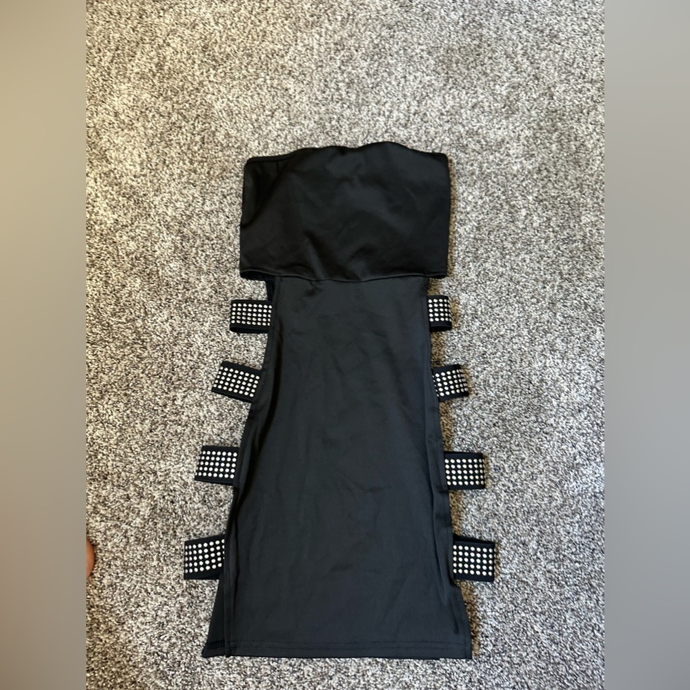 Black strapless mini dress with cutouts size small